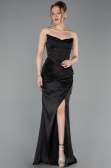 Robe de Soirée Longue Satin Noir ABU6091