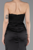 Robe de Soirée Longue Satin Noir ABU6091