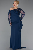 Robe Grande Taille Longue Mousseline Bleu Marine ABU5895
