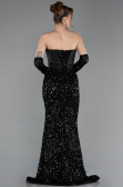 Robe de Soirée Longue Squameuse Noir ABU6041