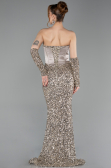 Robe de Soirée Longue Squameuse Beige ABU6041