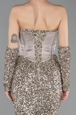 Robe de Soirée Longue Squameuse Beige ABU6041