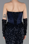 Robe de Soirée Longue Squameuse Bleu Marine ABU6041