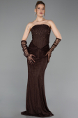 Robe de Soirée Longue Dantelle Brun ABU6089