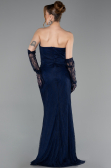Robe de Soirée Longue Dantelle Bleu Marine ABU6089