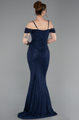 Robe de Soirée Longue Dantelle Bleu Marine ABU6085