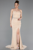 Robe de Soirée Longue Dantelle Beige ABU6060
