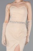 Robe de Soirée Longue Dantelle Beige ABU6060