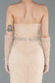 Robe de Soirée Longue Dantelle Beige ABU6060