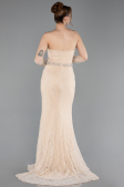 Robe de Soirée Longue Dantelle Beige ABU6060