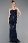 Robe de Soirée Longue Squameuse Bleu Marine ABU6099