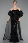 Robe de Soirée Longue Squameuse Noir ABU6099