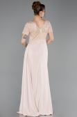 Robe de Soirée Longue Dantelle Beige ABU6100