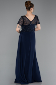 Robe de Soirée Longue Dantelle Bleu Marine ABU6100