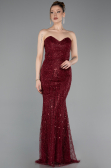 Robe de Soirée Longue Perlé Rouge Bordeaux ABU6073