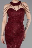 Robe de Soirée Longue Perlé Rouge Bordeaux ABU6073