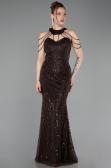 Robe de Soirée Longue Perlé Brun ABU6073