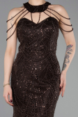 Robe de Soirée Longue Perlé Brun ABU6073