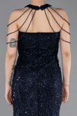 Robe de Soirée Longue Perlé Bleu Marine ABU6073