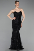 Robe de Soirée Longue Perlé Noir ABU6073