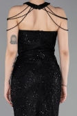 Robe de Soirée Longue Perlé Noir ABU6073