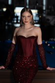 Robe de Soirée Longue Squameuse Rouge Bordeaux ABU6041