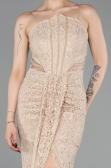 Robe de Soirée Longue Dantelle Beige ABU6077
