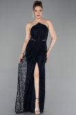 Robe de Soirée Longue Dantelle Bleu Marine ABU6077