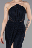 Robe de Soirée Longue Dantelle Bleu Marine ABU6077