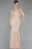 Robe de Soirée Longue Perlé Beige ABU6080