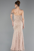 Robe de Soirée Longue Perlé Beige ABU6080