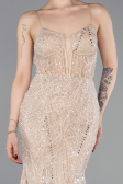 Robe de Soirée Longue Perlé Beige ABU6080