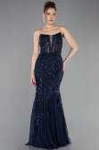 Robe de Soirée Longue Perlé Bleu Marine ABU6080