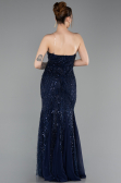 Robe de Soirée Longue Perlé Bleu Marine ABU6080