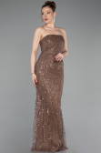 Robe de Soirée Longue Perlé Cuivre ABU6104