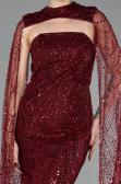 Robe de Soirée Longue Perlé Rouge Bordeaux ABU6104