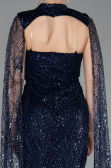 Robe de Soirée Longue Perlé Bleu Marine ABU6104