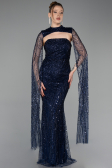 Robe de Soirée Longue Perlé Bleu Marine ABU6104