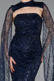 Robe de Soirée Longue Perlé Bleu Marine ABU6104