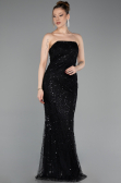 Robe de Soirée Longue Perlé Noir ABU6104