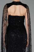 Robe de Soirée Longue Perlé Noir ABU6104