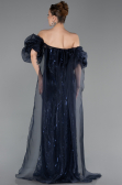 Robe de Soirée Longue Squameuse Bleu Marine ABU6099