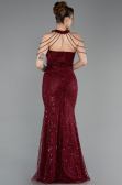 Robe de Soirée Longue Perlé Rouge Bordeaux ABU6073