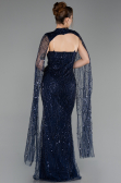 Robe de Soirée Longue Perlé Bleu Marine ABU6104