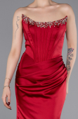Robe Queue de Poisson Longue Satin Rouge Bordeaux ABU6109