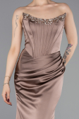 Robe Queue de Poisson Longue Satin Cappuccino ABU6109