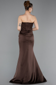 Robe Queue de Poisson Longue Satin Brun foncé ABU6109