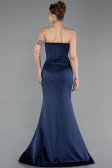 Robe Queue de Poisson Longue Satin Bleu Marine ABU6109