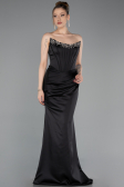Robe Queue de Poisson Longue Satin Noir ABU6109