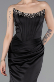 Robe Queue de Poisson Longue Satin Noir ABU6109